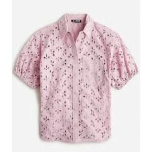 J Crew Purple Purple Eyelet Spring Garden Top Blouse Puff Sleeve 14 XL
